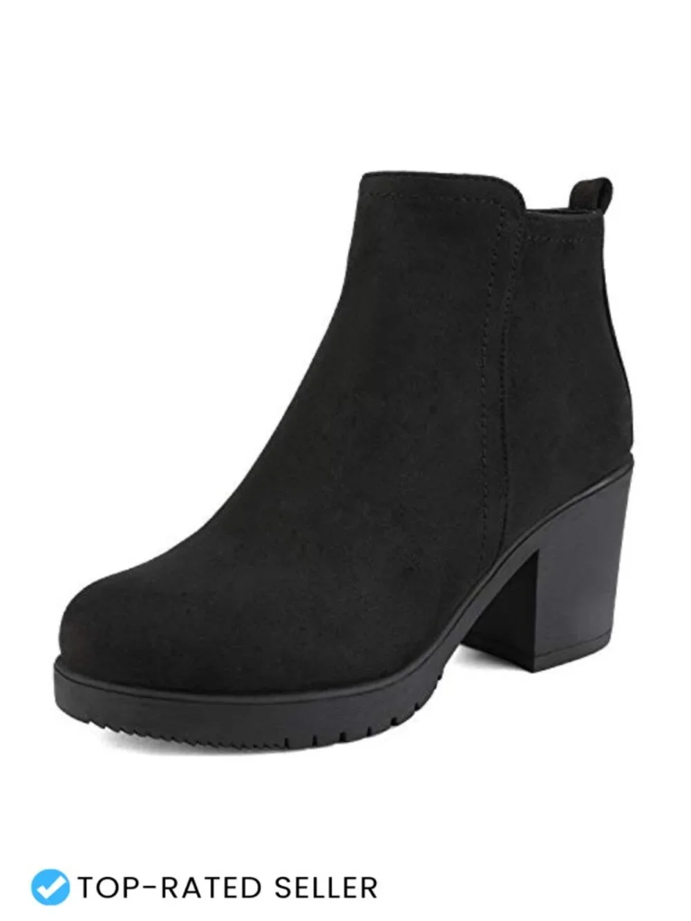 Vegan Leather Block Heel Ankle Booties with Side Zip